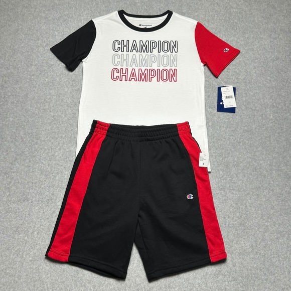 Champion Other - Champion Boys 2-Piece T-Shirt and Shorts Set Black White Red Size S 8 C915ST1026